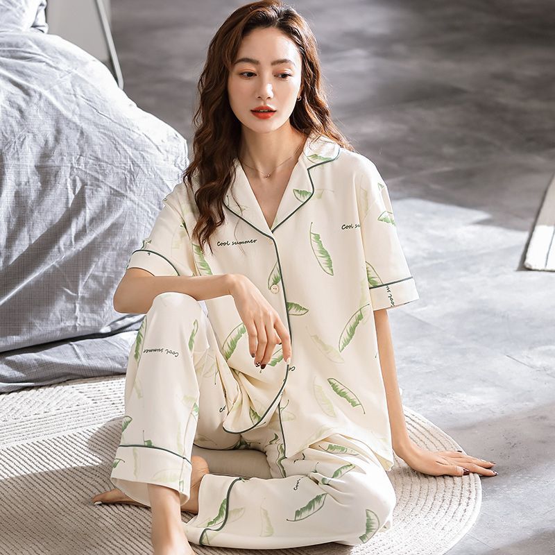 Pijamas pantalones de manga corta de algodón de verano para mujer ropa para el hogar delgada madre de mediana edad traje suelto de talla grande