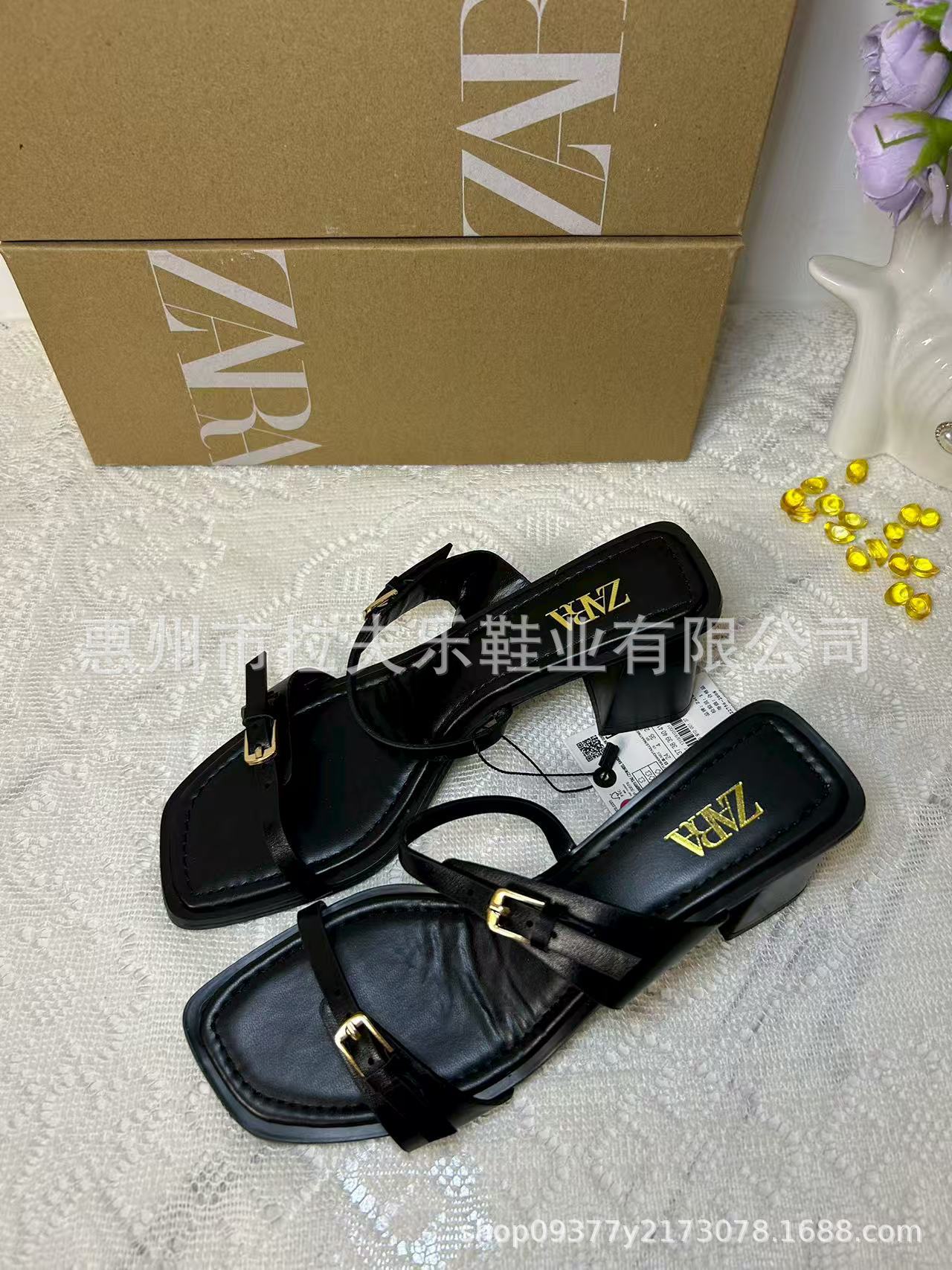 ZA2024 nuevo verano con sandalias de tacón alto para mujeres con cabeza cuadrada universal simple moda zapatillas de tacón grueso