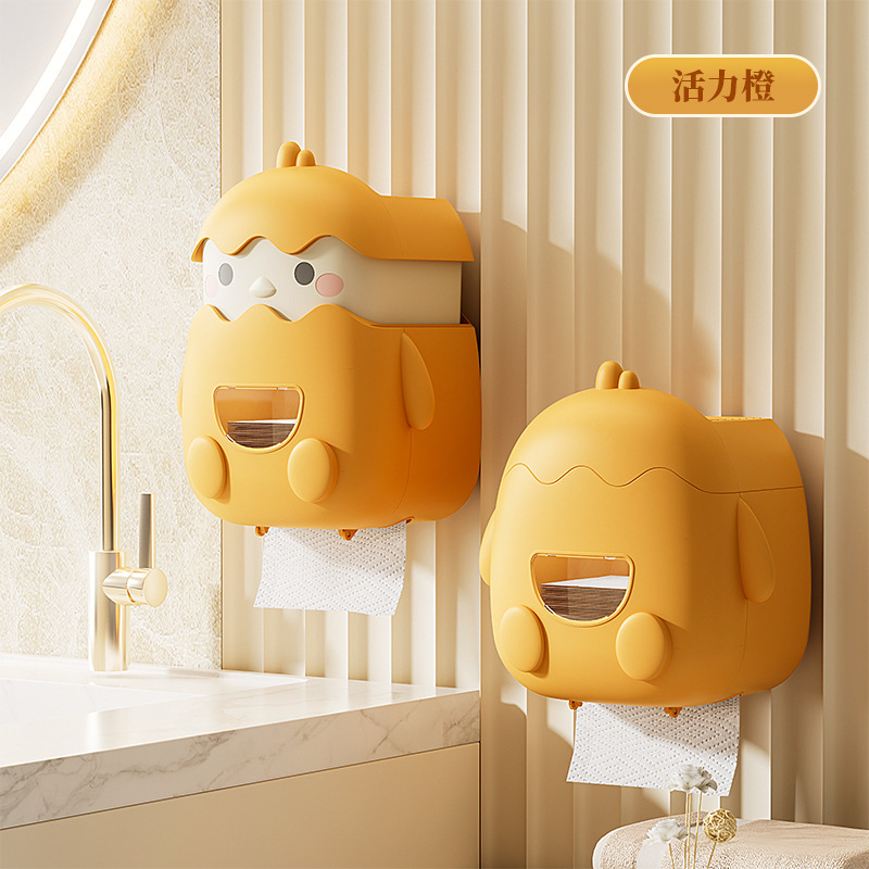 壁掛けティッシュボックス穴なしトイレ収納ボックス浴室ひよこ漫画トレイ多目的リビングルーム|undefined