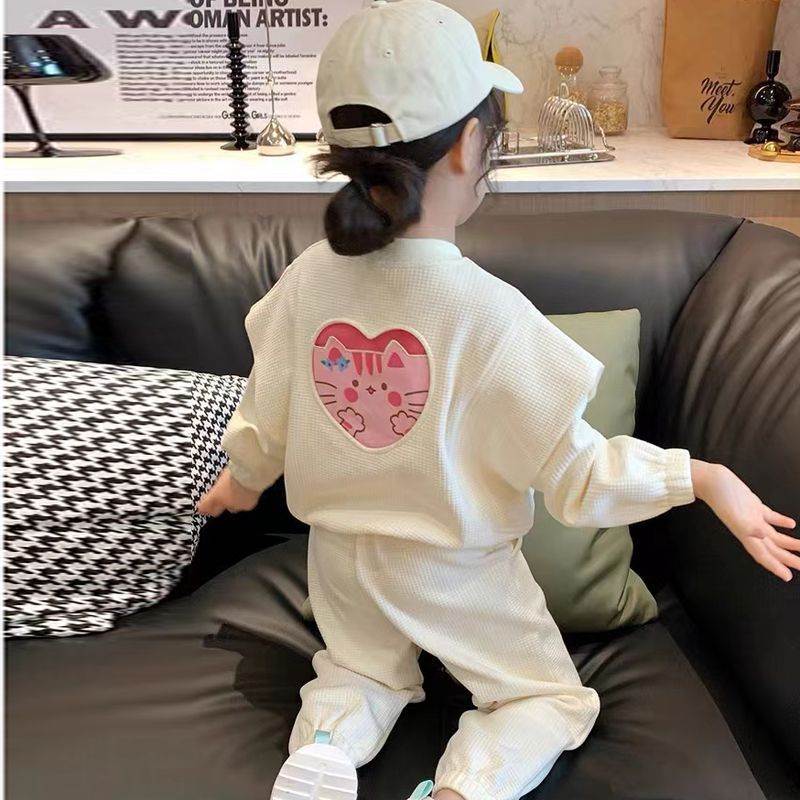 女童套装秋装2023新款韩版洋气中大儿童装爱心猫咪女宝宝两件套装