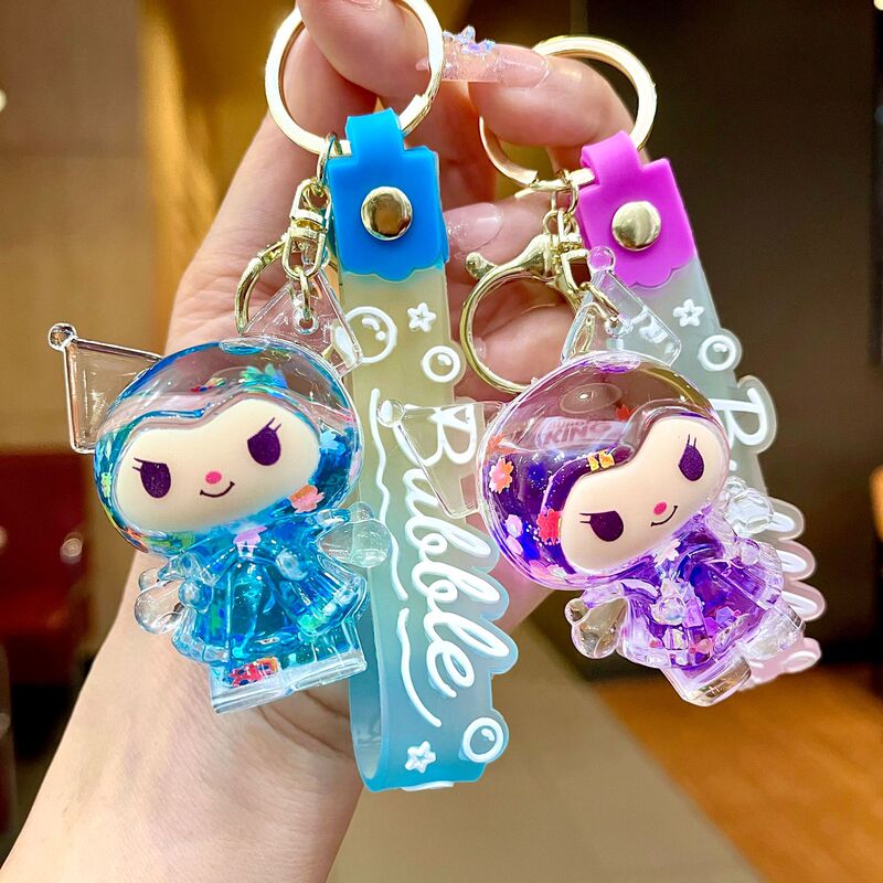 Cute Cartoon Kuromi Acrylic Oil-Filled Keychain Bag Pendant Liquid Sand Keychain Decoration Gift