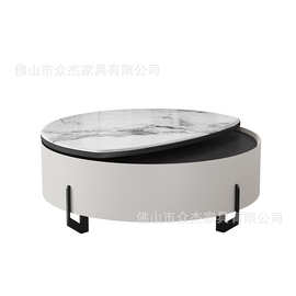 意式极简大理石圆形茶几客厅家用简约小户型多动能可旋转升降茶几