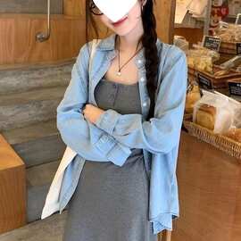 韩系温柔风日常穿搭时尚套装女秋季新款衬衫外套吊带裙两件套