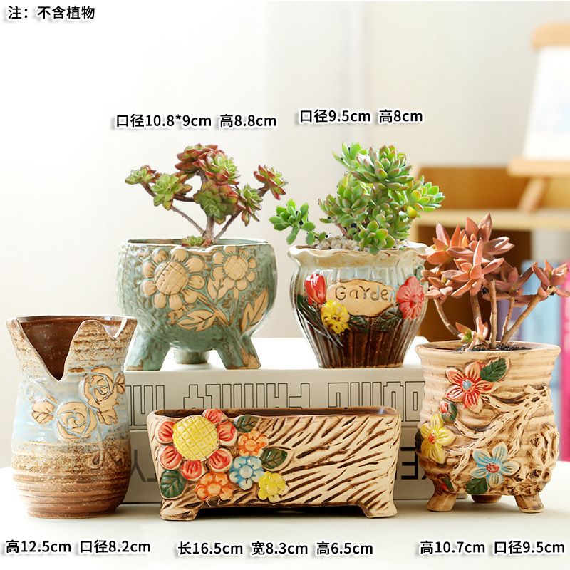 多肉植物の植木鉢卸売セラミック植物粗い陶器レトロ無地焼成紫砂クリエイティブ大小直径シンプルなクロスボーダー|undefined