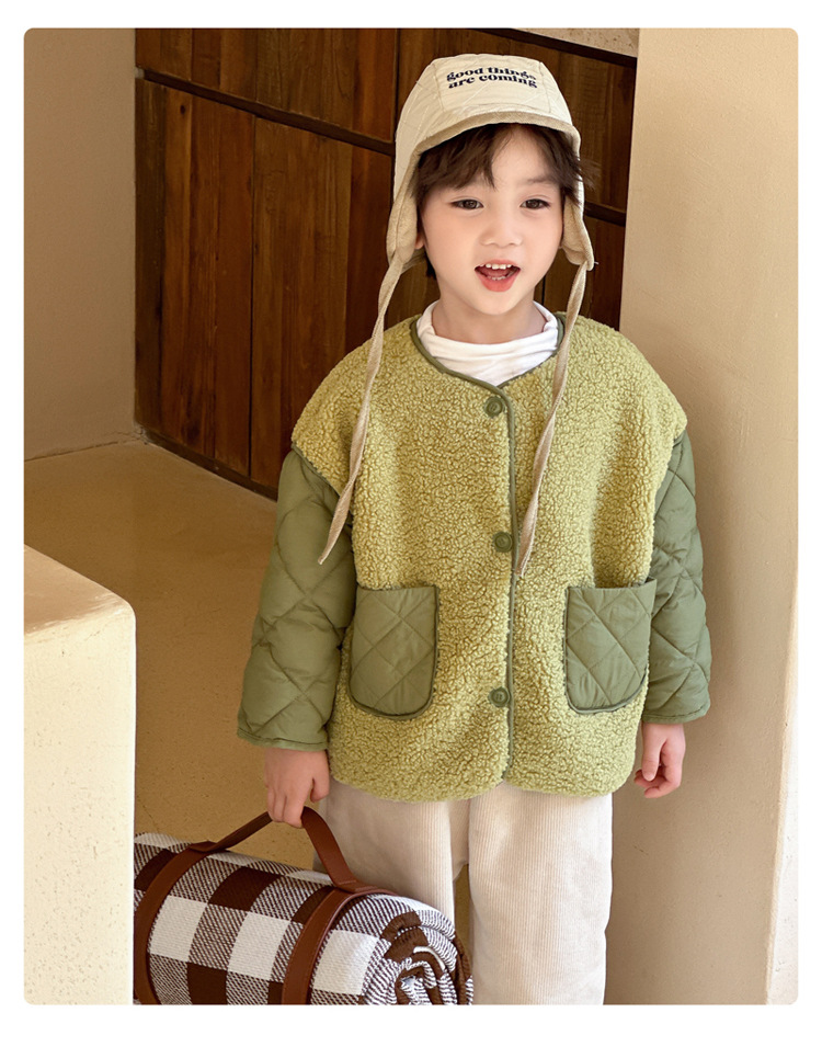 Children's granular plush warm for boys girls Korean version baby 2023 new autumn and winter cotton jacket_voghion.com