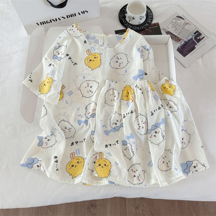 Venta al por mayor transfronteriza de pijamas vietnamitas verano femenino dibujos animados coreanos dulce y lindo estudiante estampado cuello redondo nube algodón estilo ins