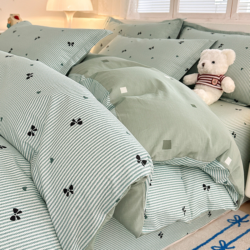 Ropa de cama de cuatro piezas de algodón de dibujos animados 100 algodón 2025 nuevo estilo ropa de cama para niños funda edredón dormitorio juego de tres piezas 4