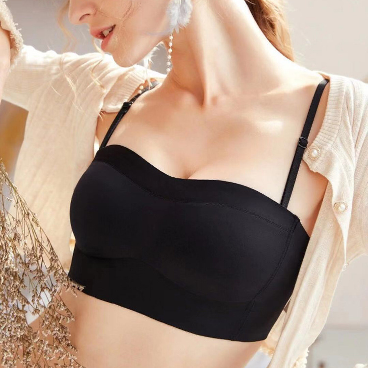 6001 brillante media taza sin tirantes tubo superior ropa interior cómoda de las mujeres sin hilos transpirable taza delgada soporte superior empuja hacia arriba el sujetador