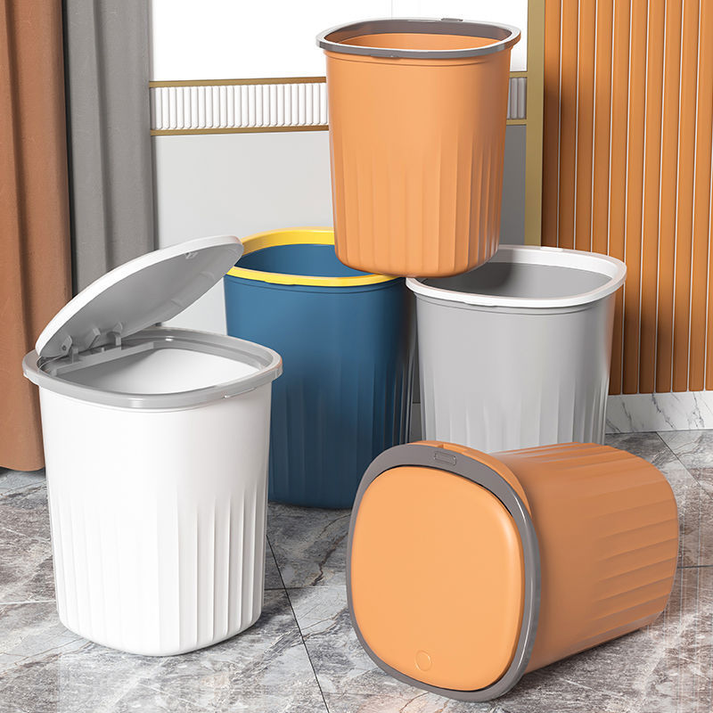 Button-Type Trash Can with Lid, High-Looking Living Room and Kitchen, Enclosed, Waterproof, Anti-Bacterial and Odor-Proof, Increased Capacity