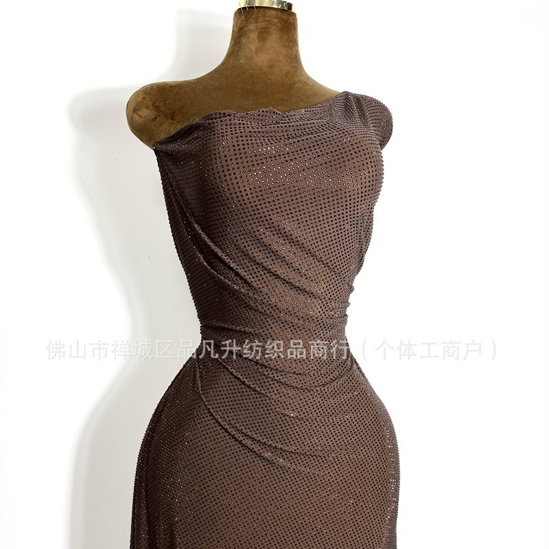 Europa y América de alta moda vestido de noche de banquete delgado vestido de tela elástica poliamonio taladro de vidrio caliente