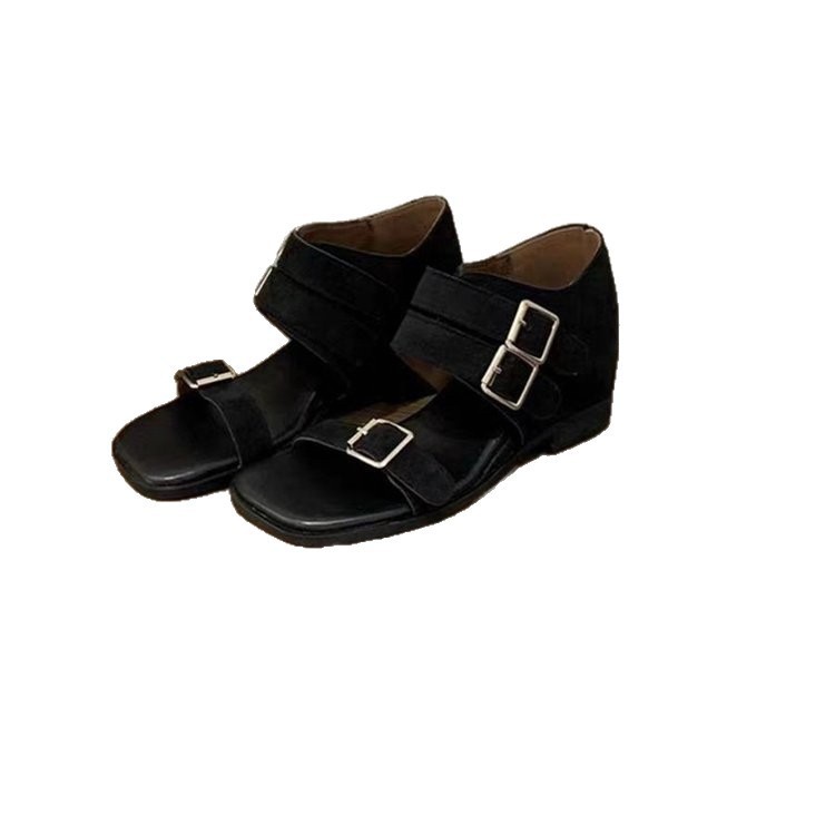 Explosiones de estilo francés casual esmaltado de lazo sandalias de dedos desnudos para mujeres verano 2026 nuevo cómodo versátil aumento de altura zapatos romanos