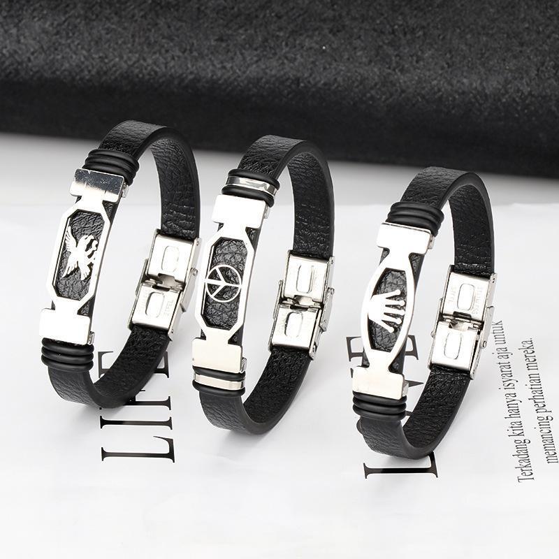 Manufacturers supply creative retro trendy men's couple bracelet bracelet titanium steel leather rope bracelet wholesale Manufacturers supply creative retro trendy men's couple bracelet bracelet titanium steel leather rope bracelet wholesale