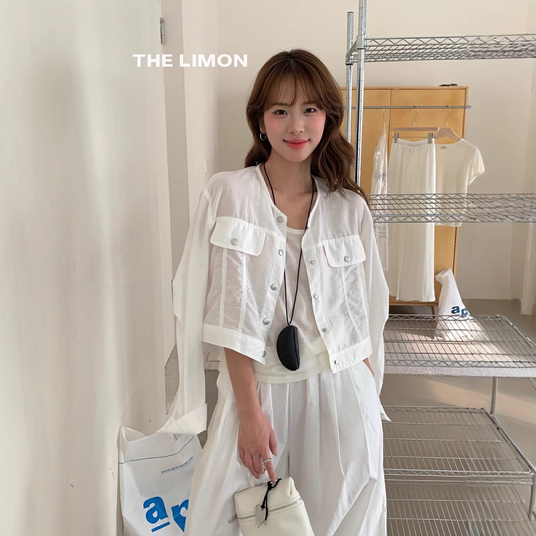 THE LIMON Lemon Green Tea Korean Commuter Ligero y transpirable Acetato Tensi Sunscreen Camisa Abrigo corto para mujer Verano