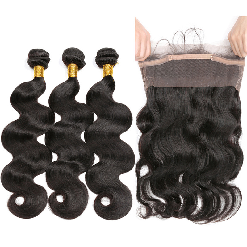 Cross-Border Wigs Made of Real Human Hair 16A Lace Hair Pieces Big Wave Hair Extensions Body Wave Lace Closure