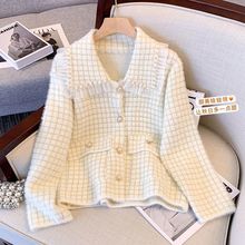 法式名媛小香风短外套女秋冬装2024年新款气质时髦娃娃领开衫上衣