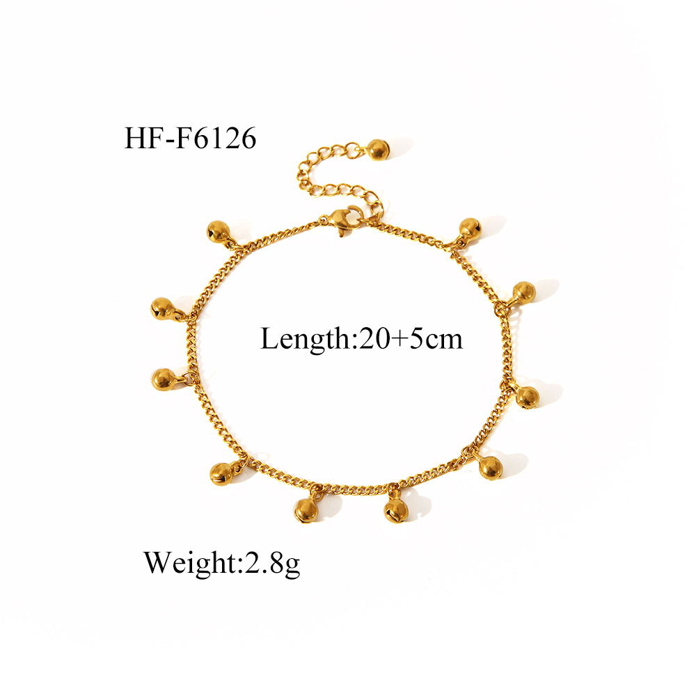 Estilo étnico transfronterizo europeo y americano, campana de nicho simple hecha a mano, tobillera, personalidad de moda femenina, adornos para pies de acero de titanio chapado en oro de 18K