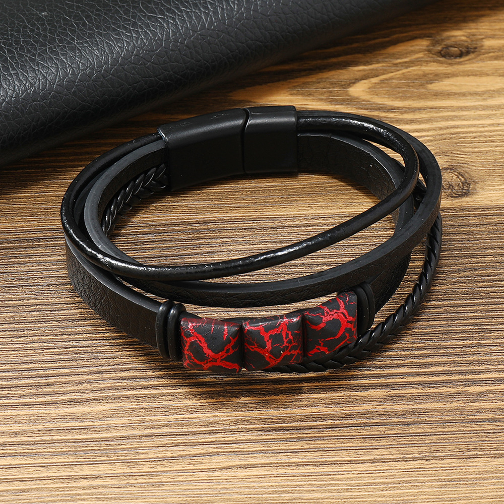 Retro Geometric Pu Leather Knitting Men's Wristband display picture 11