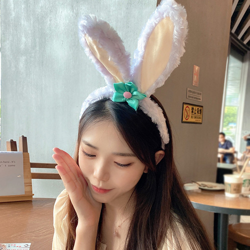 韩国新款星黛露兔耳朵发箍 女士毛绒游乐园可爱头箍小花米奇发箍