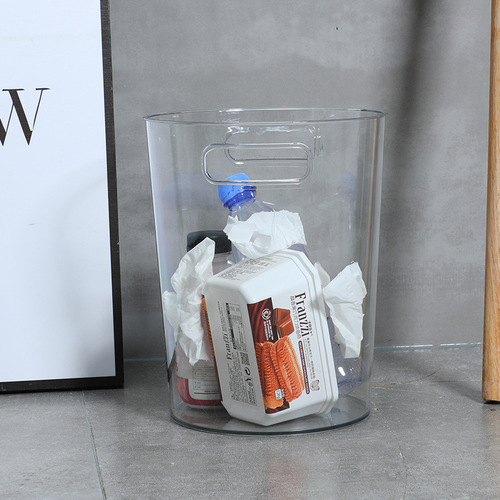 Transparent Household Trash Can Wholesale Desktop Creative Simple Living Room Trash Can Red Portable PET Storage Bucket Ice Bucket