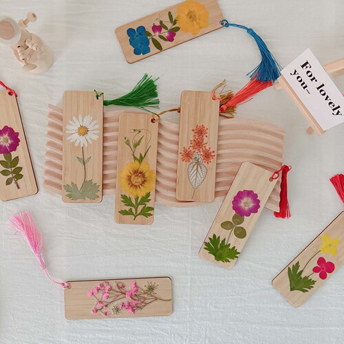 Real Flower Bamboo Slips Bookmark Pressed Flower DIY Dry Flower Handicraft Tourist Market Product Creative Bamboo Gift