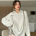 2024秋冬字母刺绣BF风大码宽松中长款立领加绒卫衣女拉链套头外套