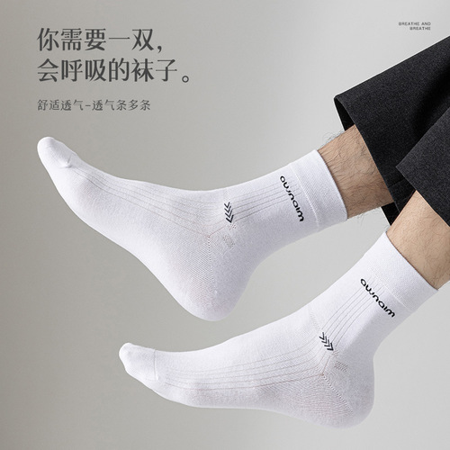 Men's Spring and Summer Pure Cotton Medium Cuff Socks Anti-Pilling Simple Japanese Formal Anti-Pilling Autumn and Winter Business Socks