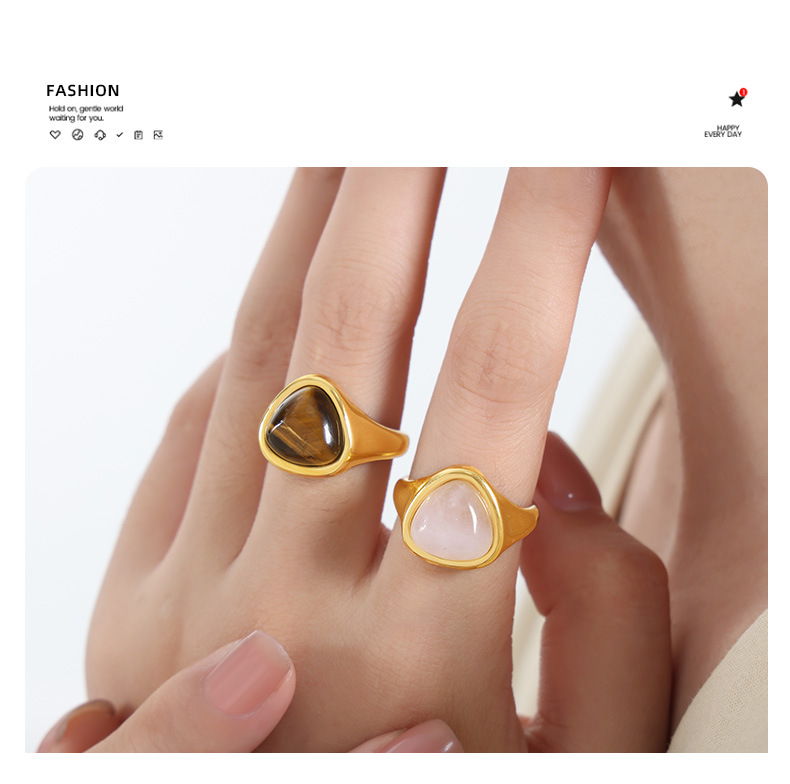 Tiger Eye Gemstone Ring Retro Light Luxury Titanium Steel Ring_voghion.com