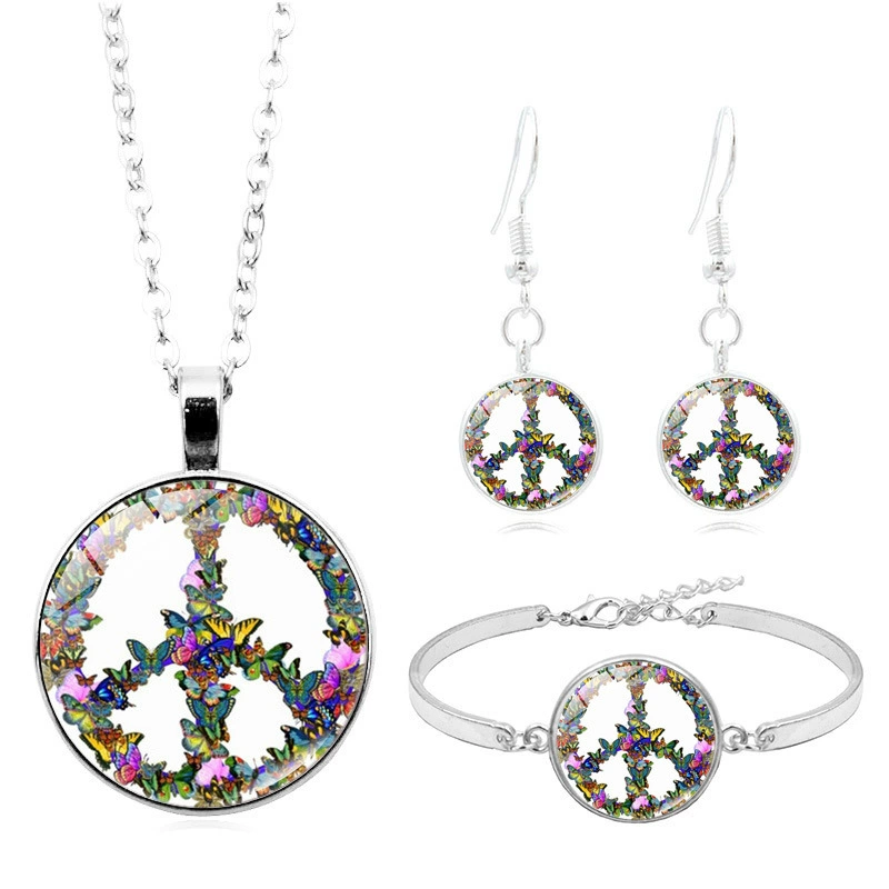 Комплект ожерелья с логотипом мира женский трансграничный европейский и американский модный серебряный браслет серьги первый набор из трех частей