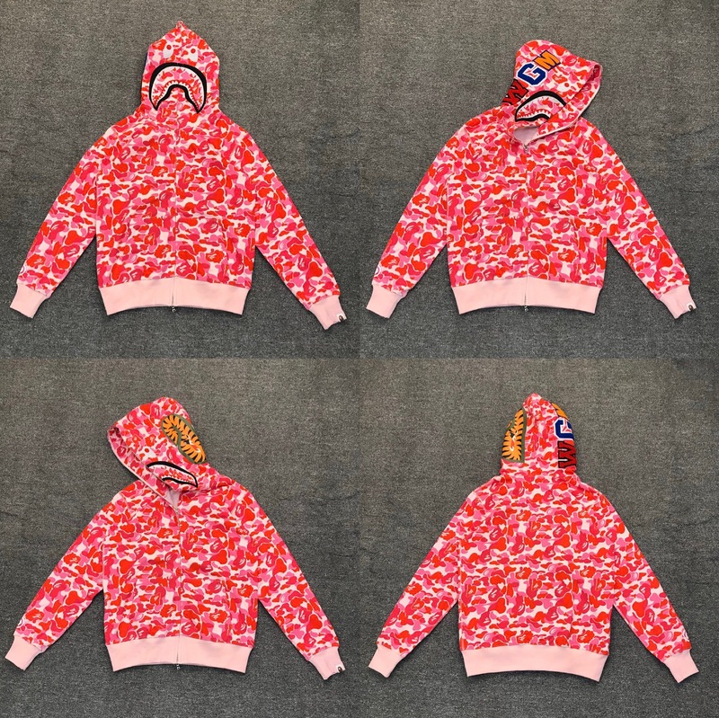 トレンディなブランド BAPE サメ迷彩ジッパースウェットシャツ男性と女性のカップル用ルーズトレンディなベルベットフード付きカーディガンジャケット男性用|undefined