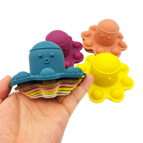 New silicone children's octopus Jenga creative cartoon stacking circle baby early education educational stacking circle toy