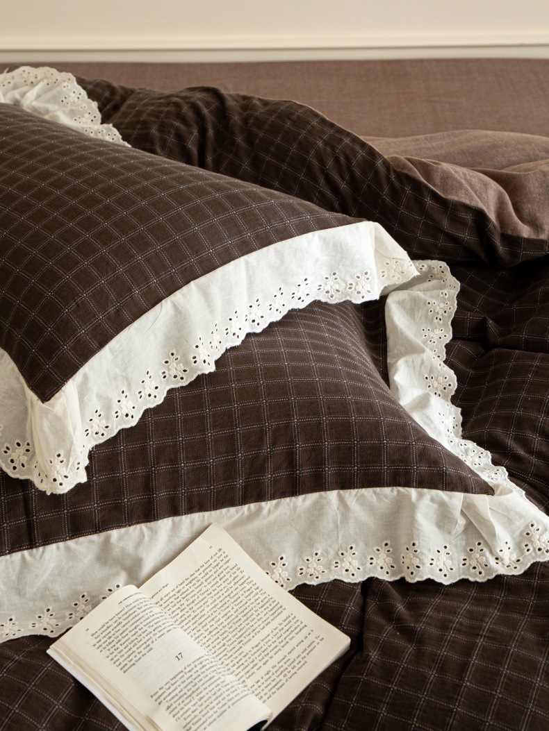 Conjunto de capa de edredão vintage boho jacquard com renda_voghion.com