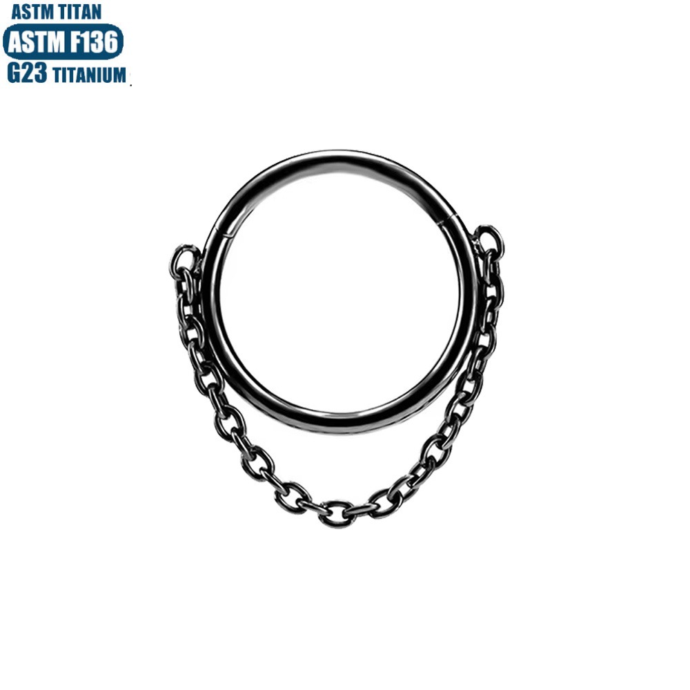 G23 Titanium Hinge Nose Ring with Zircon Chain Earrings - Seamless Open Ring Cartilage Septum Perforated Ear Ring Nose detail image 18