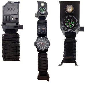 Factory wholesale fashion personality outdoor mountaineering watch camping adventure emergency compass whistle umbrella rope woven strap
