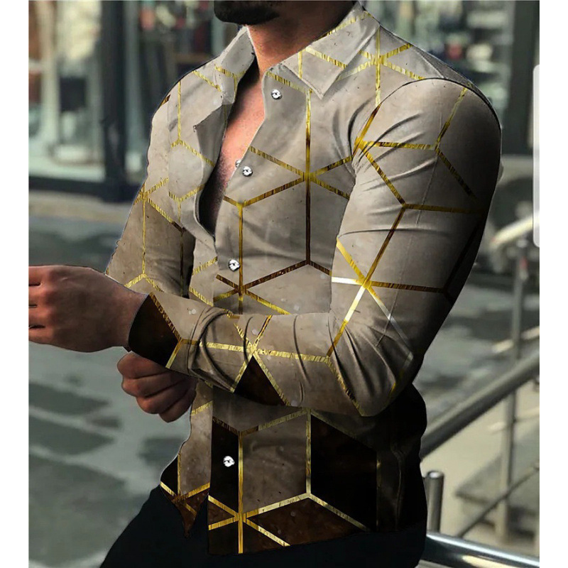 2025欧美男装衬衫秋季长袖翻领衬衫3d印花休闲衬衫男宽松男式衬衣|undefined