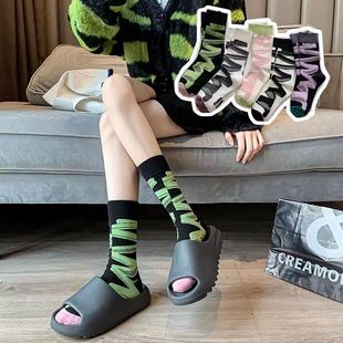 Women's Summer Thin Mid-tube Socks Cool Graffiti Japanese and Korean Fashion Women's Socks Contrast Color Striped Socks Casual Socks