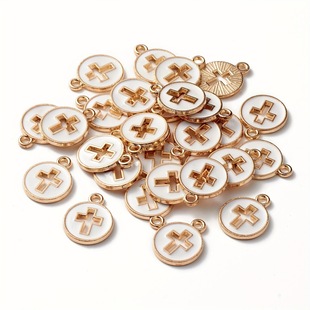 Cross-border Explosive Alloy Oil Dropping Round Cross Pendant Bracelet Small Pendant DIY Handmade Jewelry Accessories
