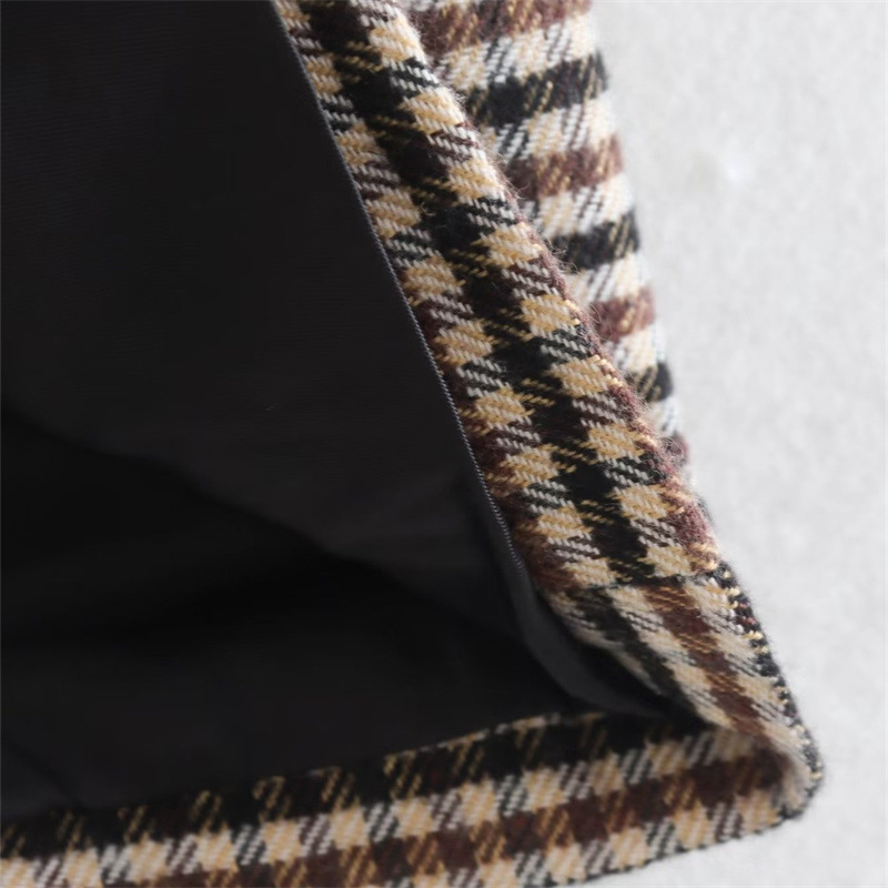 Veste de costume brossée à motif pied-de-poule pour femme_voghion.com
