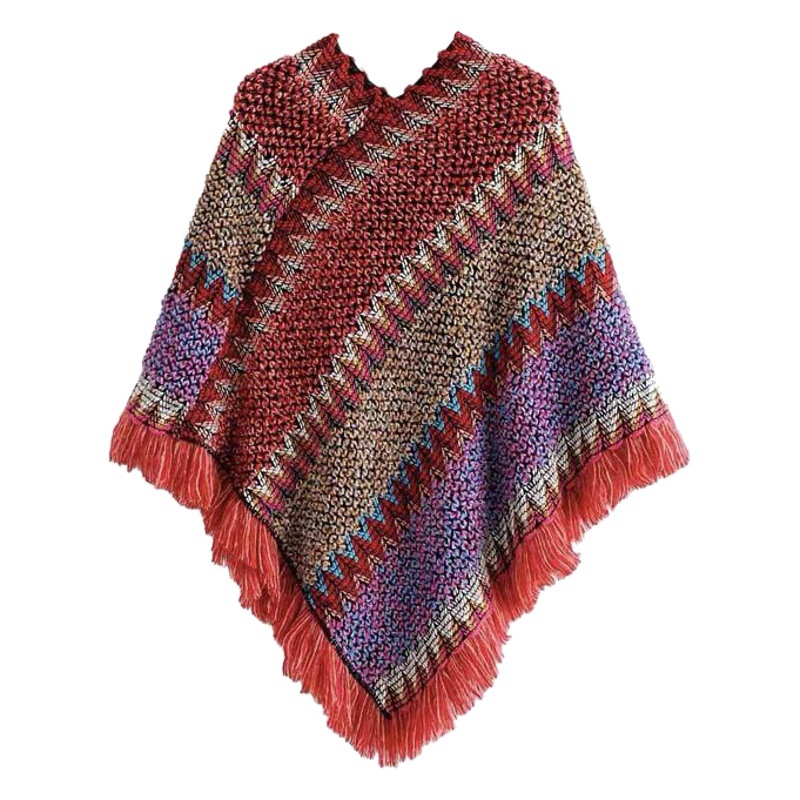 Spring and Autumn Ethnic Style Cape Shawl Knitted Pullover Mauhair Tassel Scarf Coat Women's Long Shawl Warm