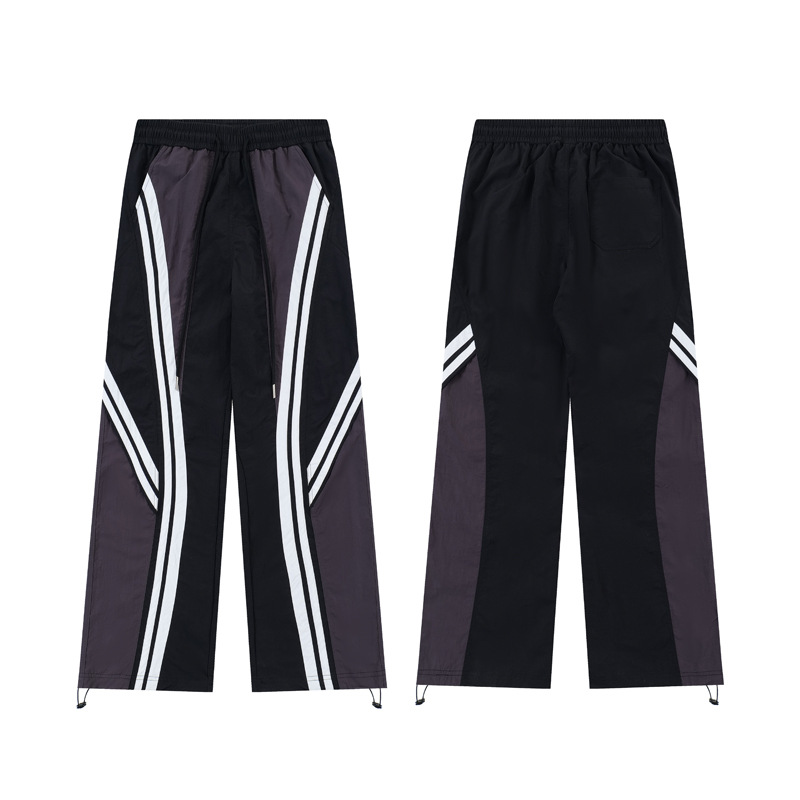 Men's Clothing Stitching Color Striped Casual Pants Men's and Women's Fashionable Brand Street Fashion Loose Design Sense Straight Pants_voghion.com