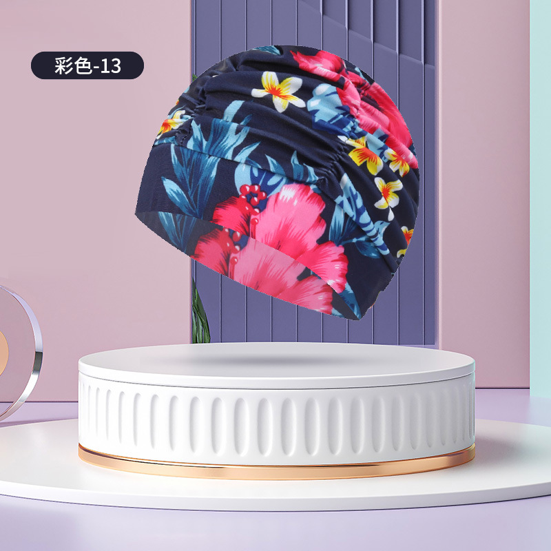 Sombrero de tela de natación adulto unisex cuidado del cabello protección del oído gorro de natación moda no-apriete cabeza plisada gorro de natación al por mayor