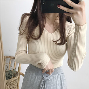 V-neck sweater women's spring new style all-match sexy bottoming shirt inner top tight sweater trendy