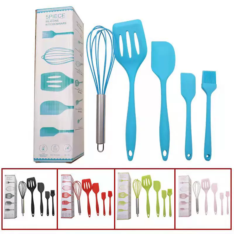 硅胶厨具套装刮刀5件套烘焙厨具全套铲硅胶铲油刷打蛋器 烹饪勺铲