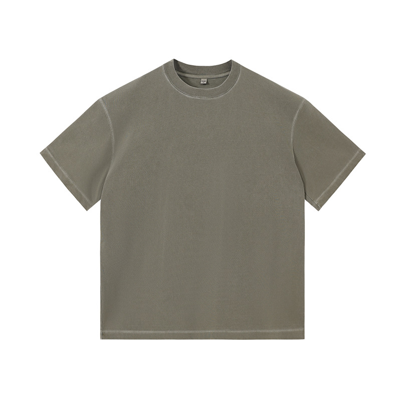 350G ropa de hombre lavado con agua viejo desgaste chaqueta blanca marca pesada camiseta de algodón camiseta de manga corta conjunto personalizado