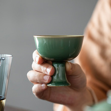 越窑青瓷仿宋高脚主人杯家用功夫茶具陶瓷复古高足茶杯单个品茗杯