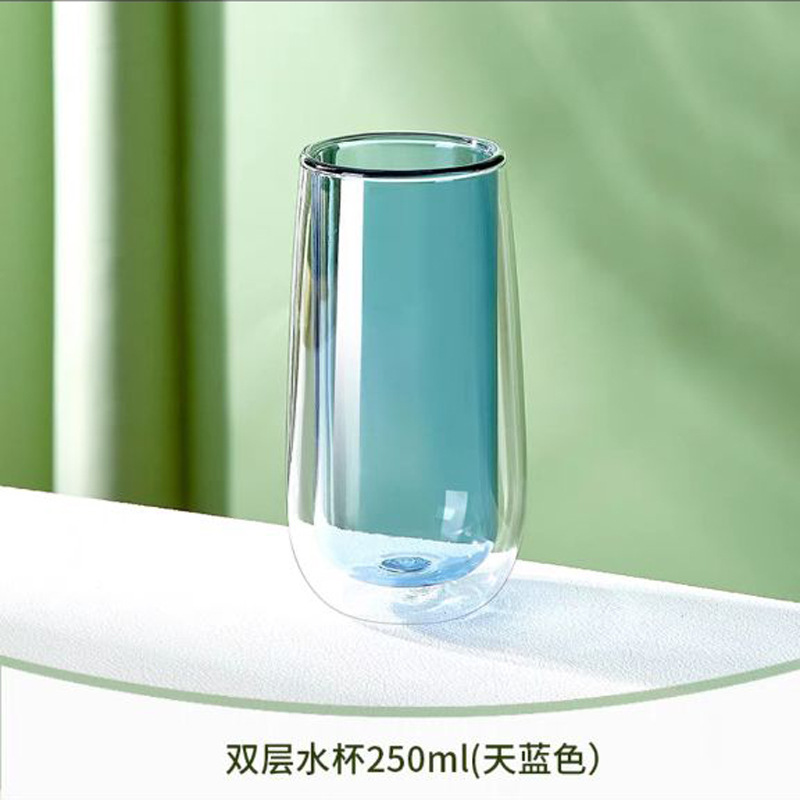 Doble capa de borosilicato taza color vidrio creativo taza de doble capa taza de café taza de leche taza de calor aislamiento color liner