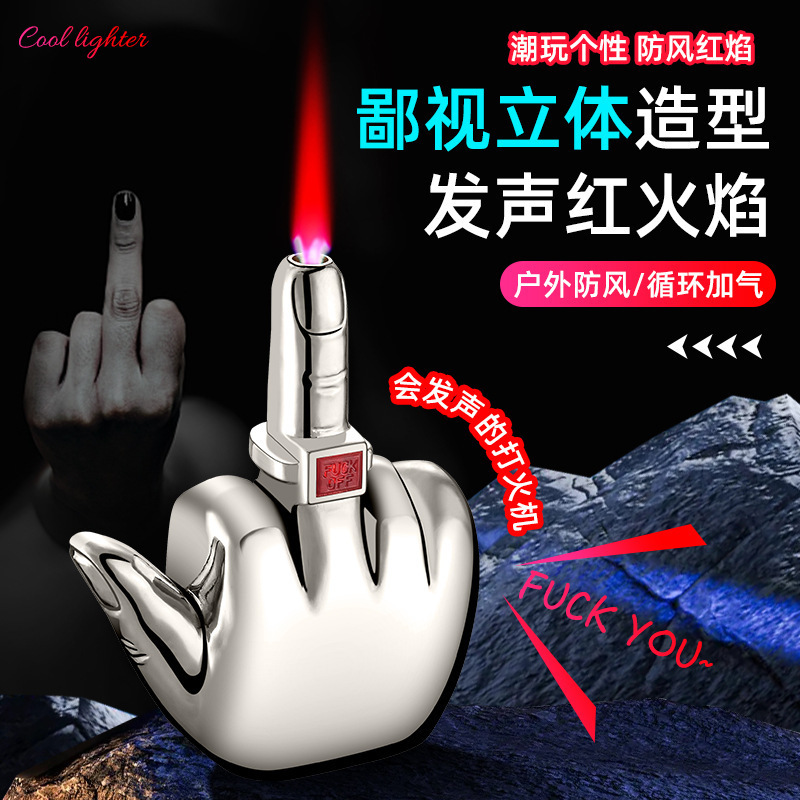 On behalf of the creative finger lighter international friendly gestures with voice funny inflatable windproof foreign trade wholesale