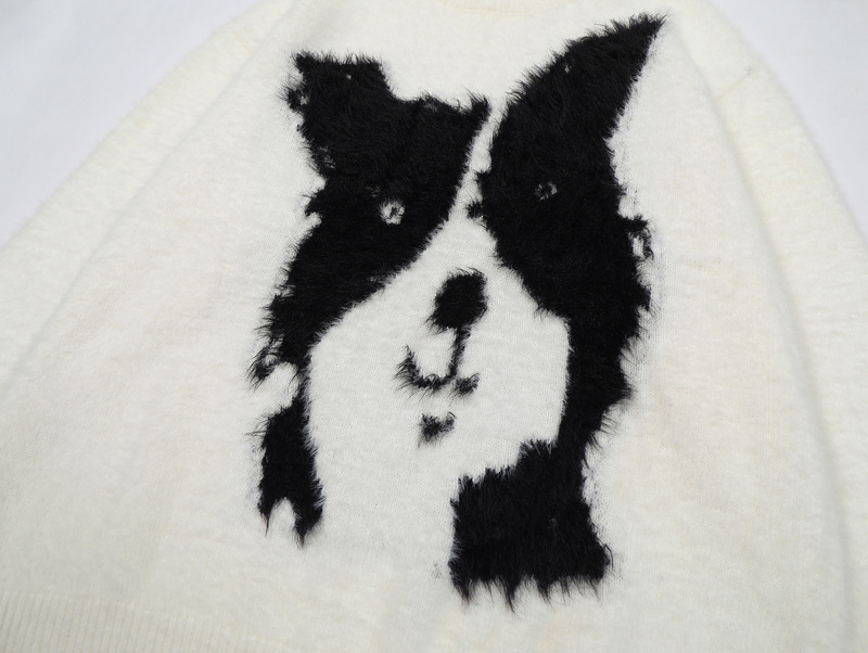 Maglione girocollo lungo in visone con motivo jacquard per cani, stile alla moda e pigro, da uomo_voghion.com