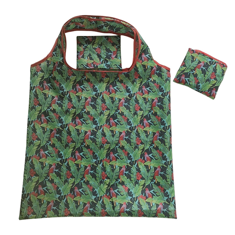 涤纶Rpet印花布可折叠家用超市购物袋便携方包型手提收纳袋现货