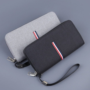 Canvas Hand Bag Men's Wrist Strap Men's Hand Bag Zipper Cloth Bag Carrying Strap Men's Long Wallet Men's Oxford Cloth