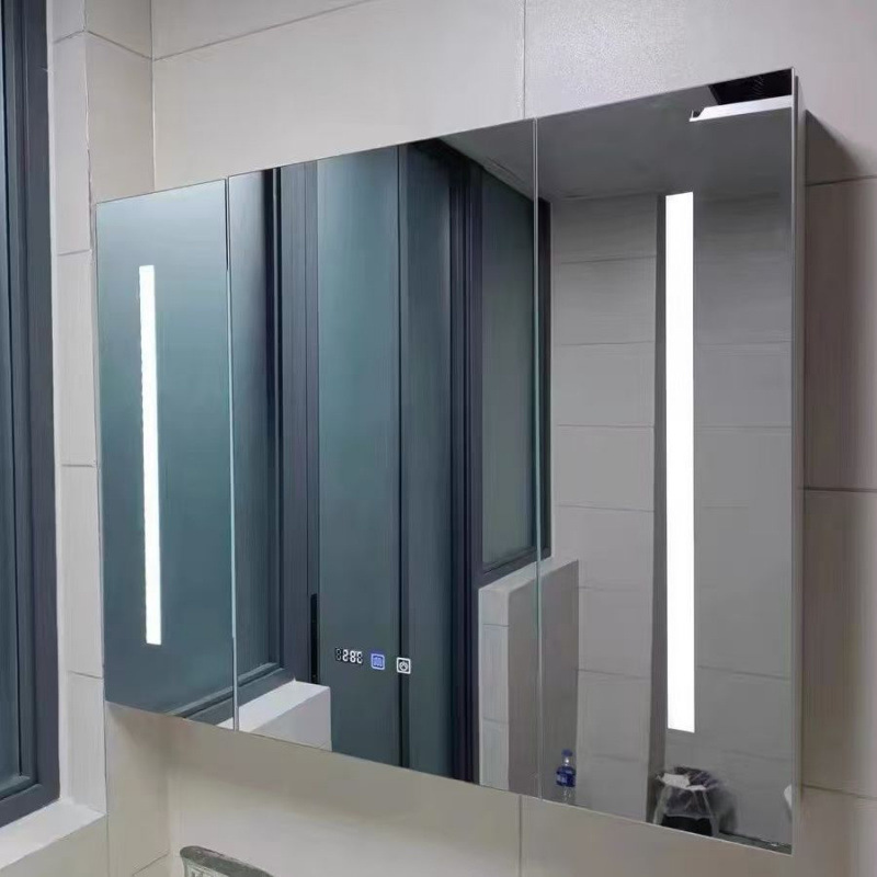 Bathroom Mirror Cabinet Door Aluminum Alloy Frame Glass Mirror Cabinet Door Bathroom Cabinet Anti-Fog Mirror Smart Led Light Single Door